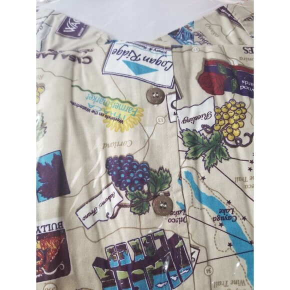 DemCrazy Size M Vintage Finger Lakes Winery Map Print Button-Up Shirt 100% Cotto - Picture 4 of 7